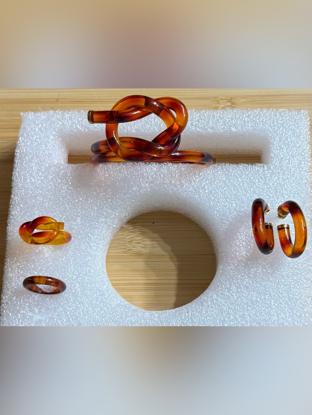 Tortoiseshell Resin Jewelry Lot Knot Bangle Bracelet Earrings Ring Amber Brown